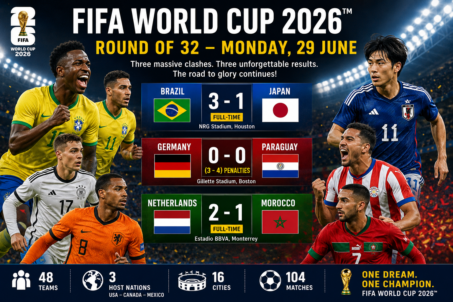 FIFA World Cup 2026 Round of 32: Brazil, Germany, and the Netherlands Headline Monday's Knockout Action