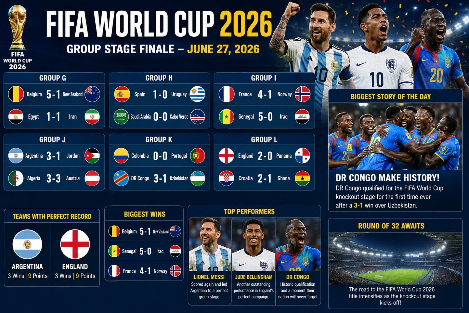 FIFA World Cup 2026 Group Stage Finale: Complete Match Analysis, Records, Star Performances & Round of 32 Preview The FIFA World Cup 2026 group