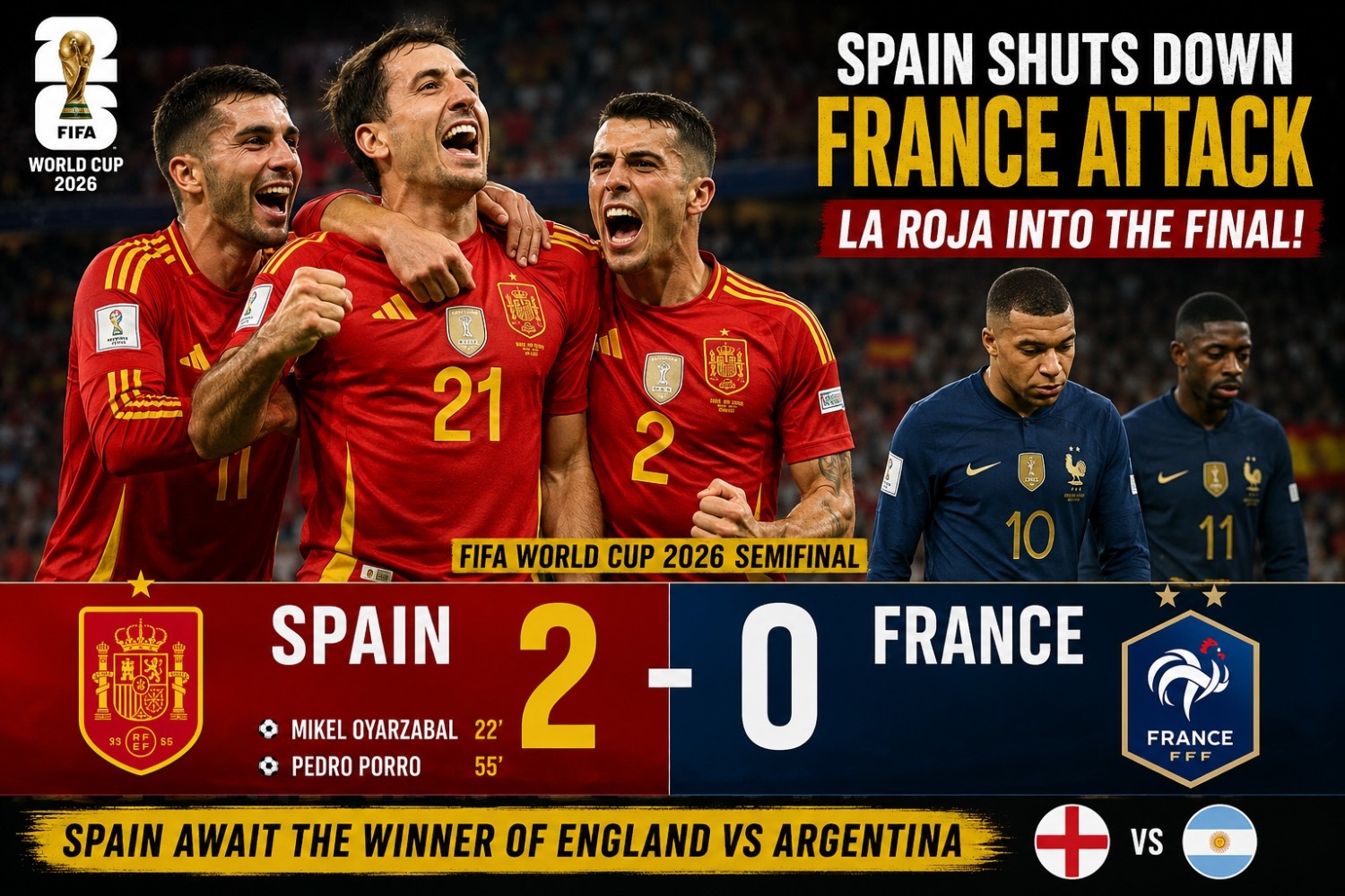 Spain vs France FIFA World Cup 2026: Spain Stuns France 2-0 to Reach the World Cup Final