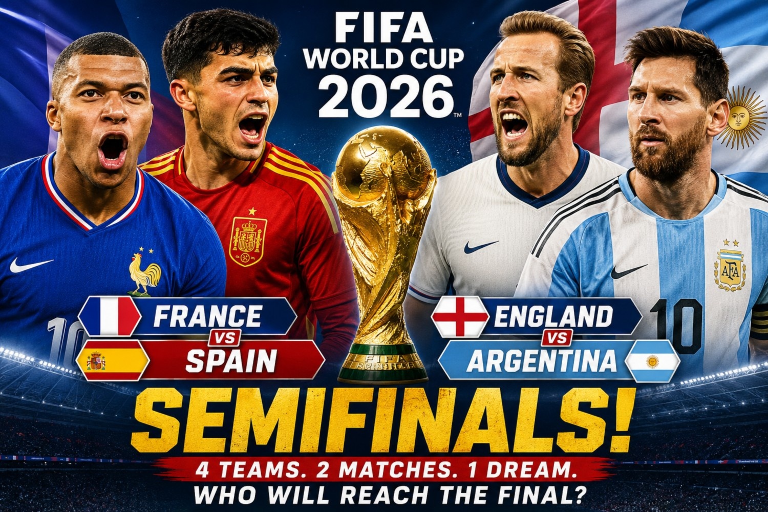 FIFA World Cup 2026 Semifinals Set: France vs Spain and England vs Argentina Promise Blockbuster Showdowns