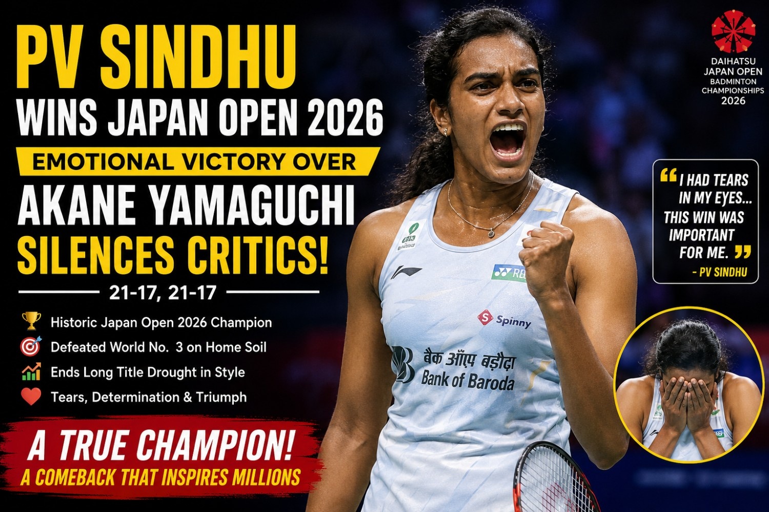 PV Sindhu Wins Japan Open 2026: Emotional Comeback Silences Critics and Revives Olympic Dreams